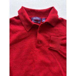 Alan Flusser 100% Merino Wool Red 3 Button Polo Sweater Men's Size L